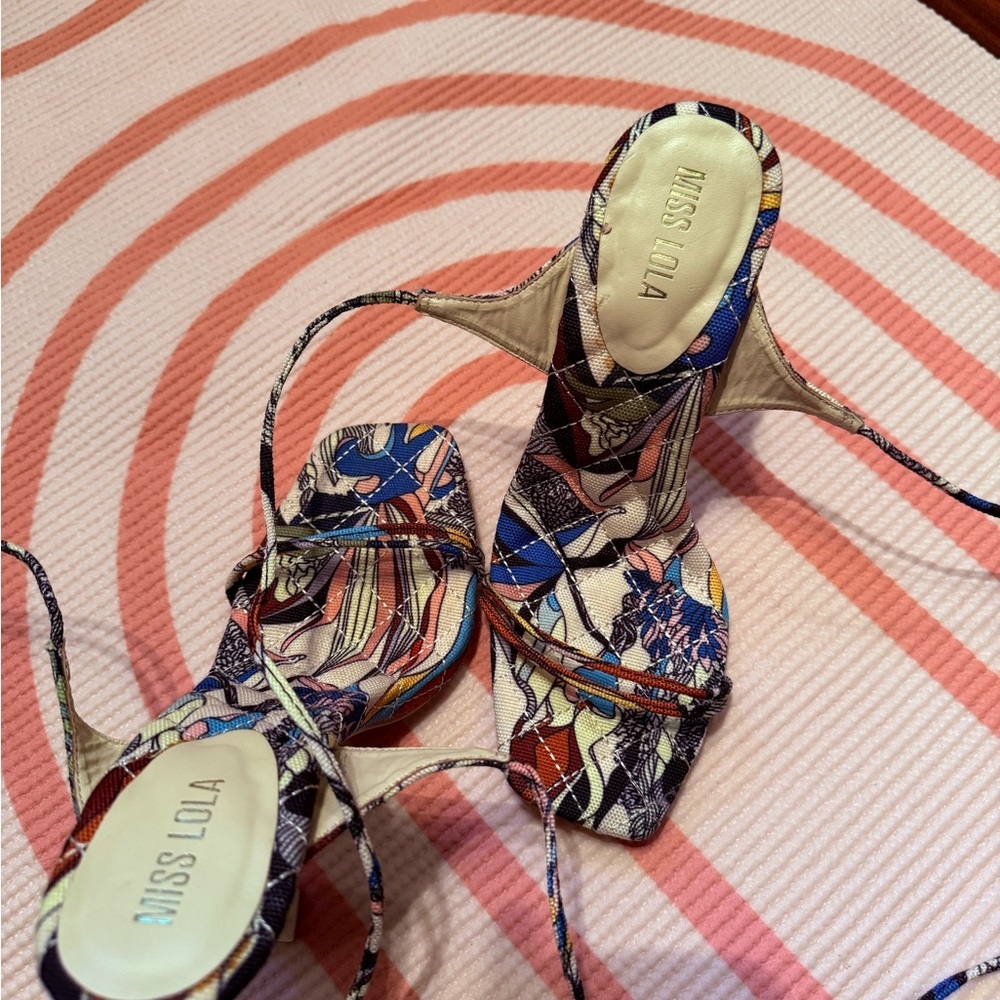 Miss Lola Multicolor Floral Lace-Up Stiletto Sandals - Picture 8 of 8